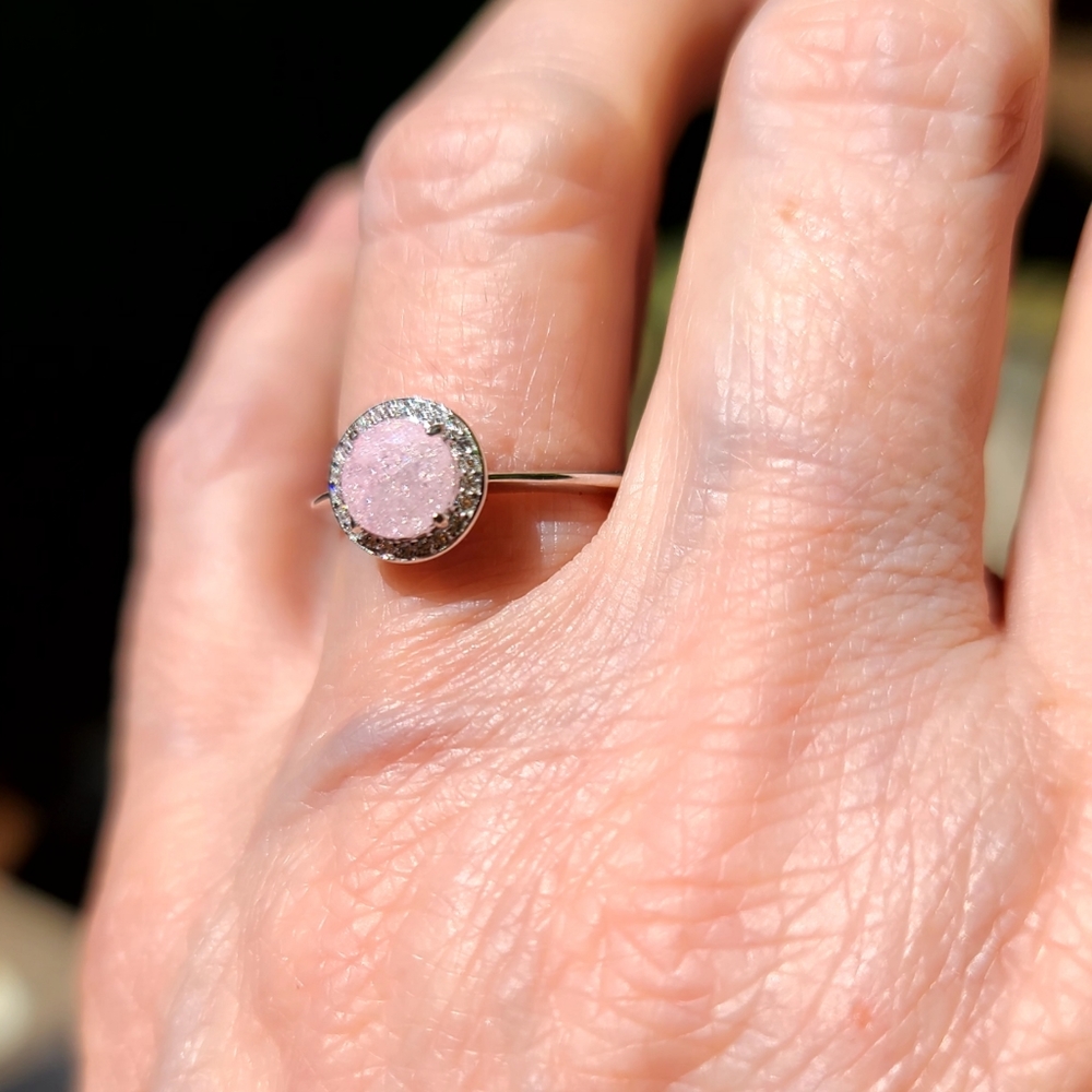 Stunning pink & white Topaz sterling ring sz6 - Picture 7 of 8